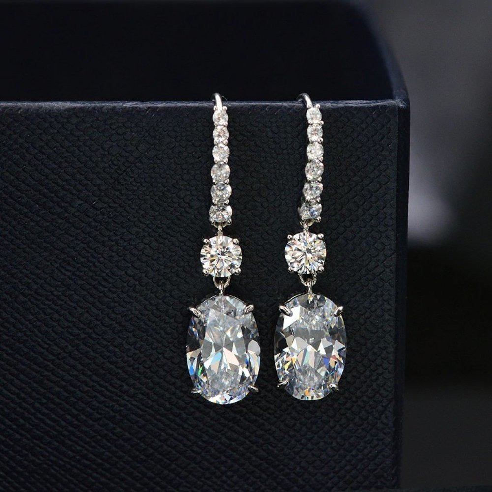 🍁Classic Oval Cut White CZ Lovely Dangle Earrings for Women, MLNN1353 - Picture 2 of 4